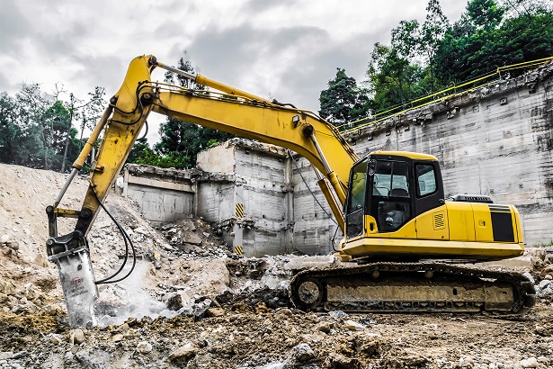 Hydraulic Excavator with Bucket and Breaker