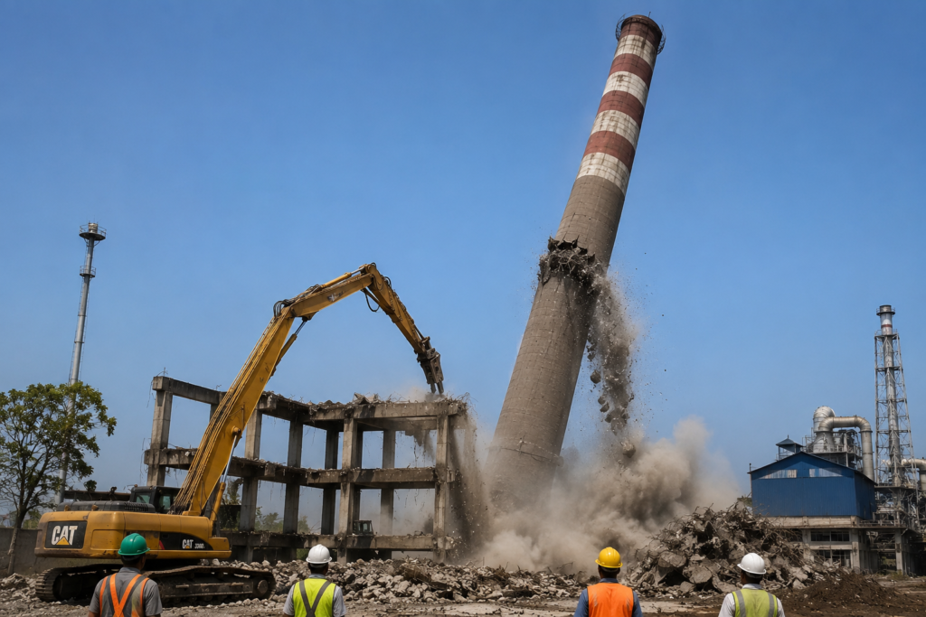 Industrial chimney demolition project by Star Construction in India